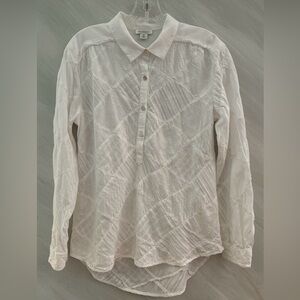 Sundance XS White Textured Pullover w/ Buttons Long Sleeve Hi-Lo Hem Blouse